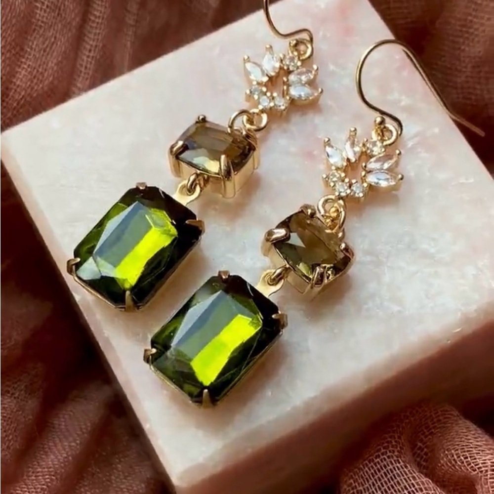 Green and Gold Dichroic Gemstone Earrings